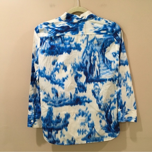 ZARA Printed Poplin Shirt  Collared Blouse Blue White  Size XS Womens New 3134 - Picture 4 of 7